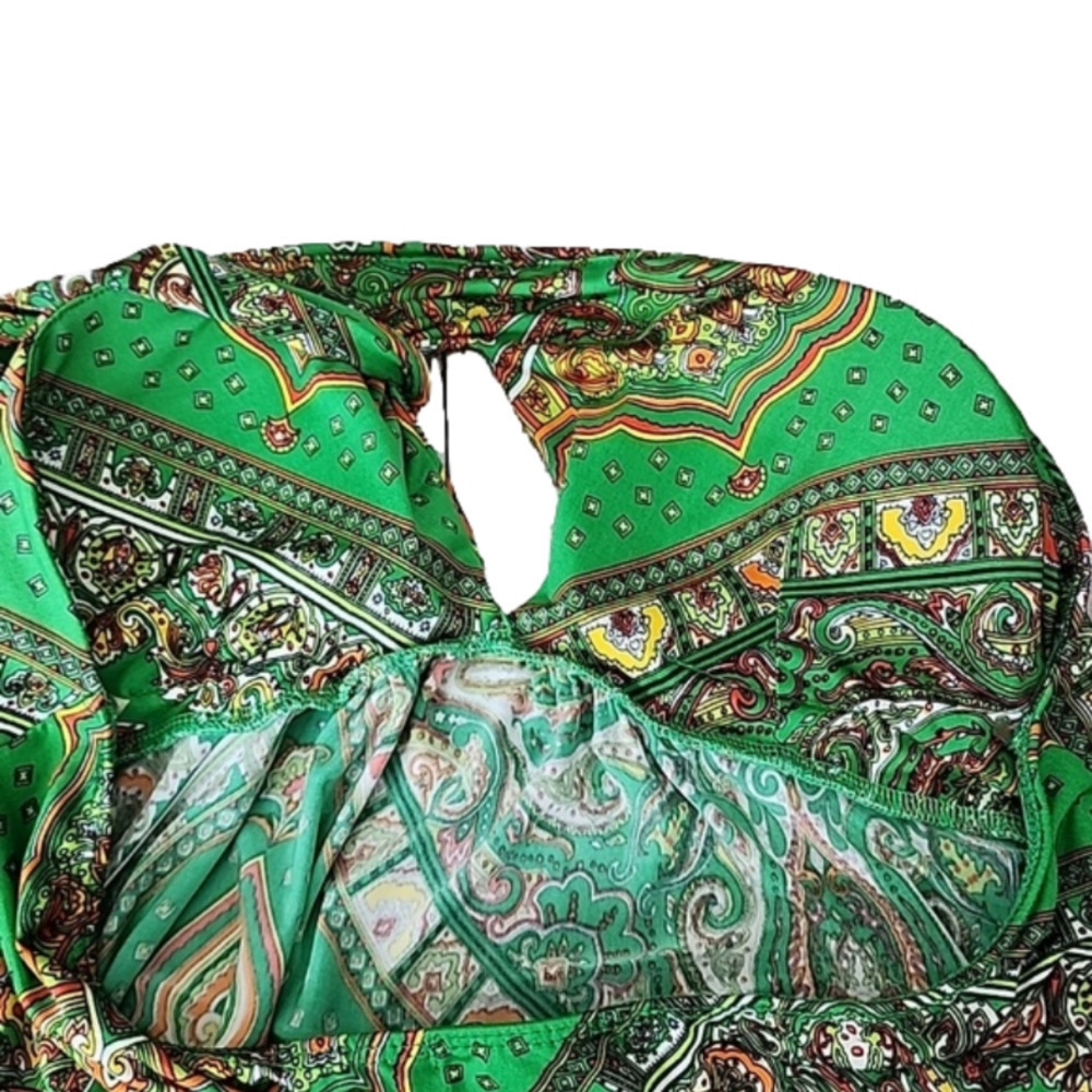 Everly planet love green boho paisley festival mini dress large - Picture 4 of 5